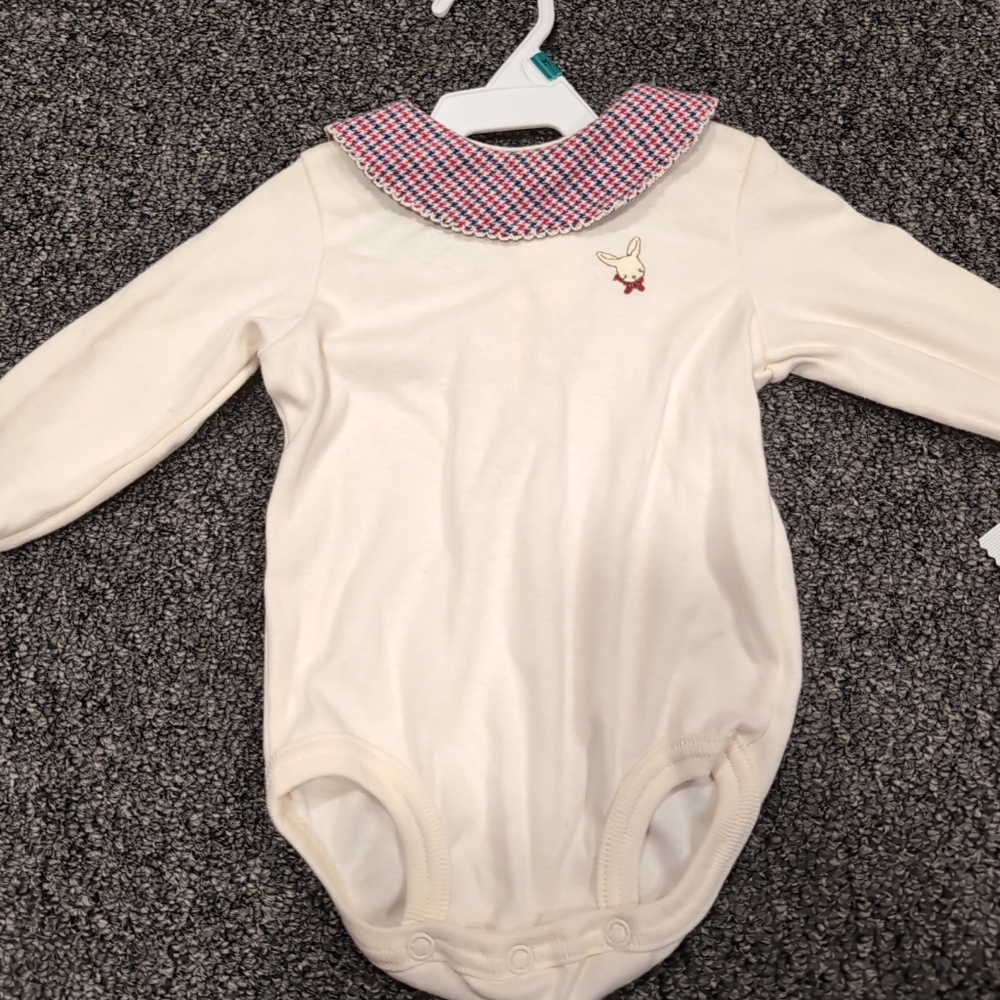 Vintage Carter's Bodysuit 3-6 months baby girl  plaid scalloped collar bunny